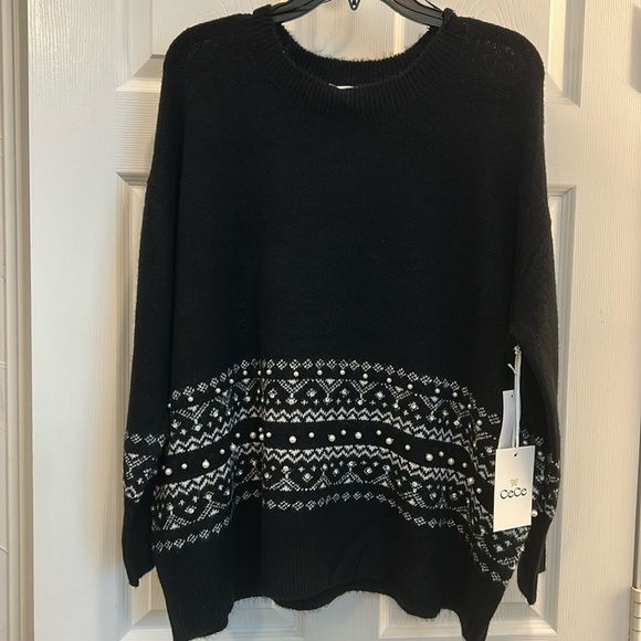 CECE Fair Isle Jersey Knit Crew Neck Dropped Long Sleeve Pullover Sweater - Picture 6 of 10